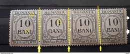 Romania 1918, Taxa De Plata 10b, TAXA DE PLATA Misplaced Perforation In Strip X4, Circle On O, 10 BANI - Variétés Et Curiosités
