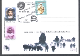 75231- DOGS, R. PEARY AND M. HENSON ARCTIC EXPEDITION, POLAR PHILATELY, SPECIAL POSTCARD, 2009, ROMANIA - Expéditions Arctiques