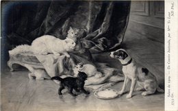 Art - Peintre Mme Yo Laur - Un Convive Inattendu - Salon De 1909 - Chat, Chien - Malerei & Gemälde