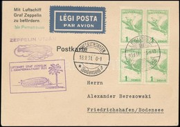 1931 Szept. 15. Zeppelin Repüléses Levelezőlap 4 X 2P Bérmentesítéssel ''BUDAPEST 72' - 'FRIEDRICHSHAFEN' - Pernambuco S - Other & Unclassified