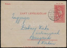 1940 20f Díjjegyes Zárt Levelezőlap Kétnyelvű 'HUSZT' - 'BEREGSZÁSZ' Szép Kárpátaljai Küldemény - Otros & Sin Clasificación