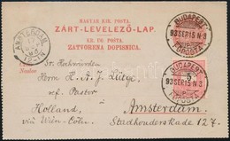 1893 5kr Zárt Levelezőlap 5kr Díjkiegészítéssel 'BUDAPEST' - 'AMSTERDAM' Ritka, Szép Darab - Autres & Non Classés