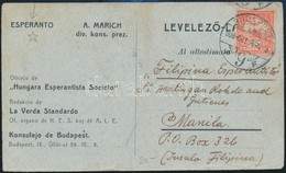 1908 Eszperantó Levelezőlap Budapestről A Fülöp-szigetekre - Otros & Sin Clasificación