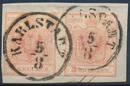 1850 3kr Pár Kivágáson, Gravourtype 2-1 'KARLSTADT' - Sonstige & Ohne Zuordnung