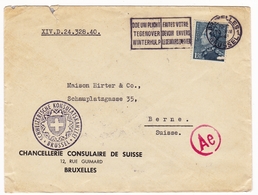 Lettre Chancellerie Consulaire De Suisse Bruxelles Berne Switzerland Shweiz Schweizerische Konsulatskanzlei - Storia Postale