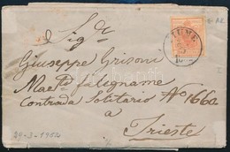 1852 3kr HP I Pici Andráskereszt Végződéssel Levélen 'FIUME' - Piros 'TRISTE' - Altri & Non Classificati