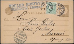 1898 2kr Díjjegyes Levelezőlap 3kr Díjkiegészítéssel Svájcba / 2kr PS-card With 2kr Additional Franking To Aarau 'VERSEC - Other & Unclassified