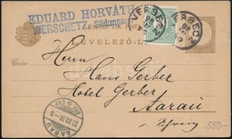 1898 2kr Díjjegyes Levelezőlap 3kr Díjkiegészítéssel Svájcba / 2kr PS-card With 2kr Additional Franking To Aarau 'VERSEC - Otros & Sin Clasificación