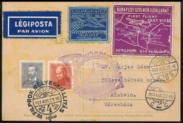 1937 Légi Levelezőlap Budapest-Szolnok Légi Járat, Levélzárókkal / Special Airmail Postcard - Other & Unclassified