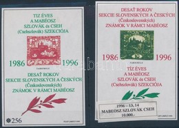 ** 1996 10 éves A MABÉOSZ Szlovák és Cseh Szekciója, 2 Db Emlékív (16.000) - Sonstige & Ohne Zuordnung