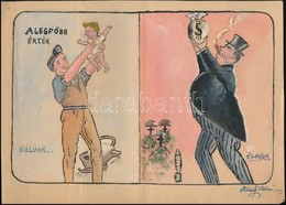 Király István (?-?): A Legfőbb érték, Karikatúra, Vegyes Technika, Papír, Jelzett, 21×29,5 Cm - Other & Unclassified