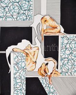 Kun Sarolta (1990- ): Hajlás. Akvarell-tus, Papír, Jelzett, Feltekerve, 50×40 Cm - Other & Unclassified