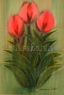 Macskássy Izolda (1945-): Tulipánok. Kollázs, Selyem Kartonon, Jelzett, Keretben, 26×18 Cm. - Otros & Sin Clasificación