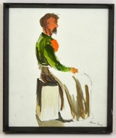 Róna Jelzéssel: Ülő Férfi. Akvarell-tus, Papír, üvegezett Keretben, 46×38 Cm - Autres & Non Classés