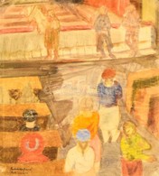 Szabados Jenő (1911-1942): Gyalogátkelő. Vegyes Technika, Papír, Jelzett, üvegezett Keretben, 33×30 Cm - Sonstige & Ohne Zuordnung