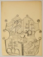 Szabó Jelzéssel: Címer. Ceruza, Papír, 39×30 Cm - Otros & Sin Clasificación