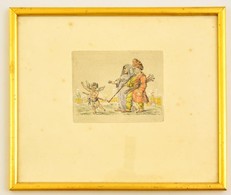 Jelzés Nélkül: 2 Db Humoros Színezett Rézkarc, Papír, Egyik üvegezett Keretben, 9,5×12 Cm - Autres & Non Classés