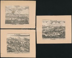 Cca 1700 Linz, Villach, Steyer Rézmetszetű Városképek Kartonon / Copper Plate Images Of Austrian Cities. 8,5x7,5 Cm - Prints & Engravings