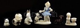 6 Db Különféle Porcelán Nipp Figura, Kézzel Festettek, Kettő Jelzett, Apró Kopásokkal, Különböző Méretben - Autres & Non Classés