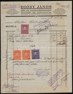 1928 Bp., Diósy János Fém- ás Vasárukereskedése Fejléces Számlája Okmánybélyegekkel - Unclassified