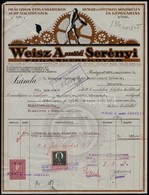 1928 Bp., Weisz A. Ezelőtt Serényi Fogaskerékgyár Díszes Fejléces Számlája Okmánybélyegekkel - Unclassified