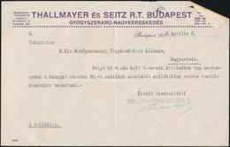 1929 A Thallmayer és Seitz Rt. Gyógyszeráru-nagykereskedés Hivatalos Gépelt Levele Fejléces Papíron - Ohne Zuordnung