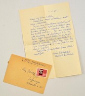 Radnóti Miklósné Gyarmati Fanni (1912-2014) Sajét Kézzel írt Levele Nagy János újságírónak, Melyben Elutasítja A Radnóti - Ohne Zuordnung