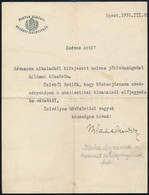 Blaha Sándor (1874-1948) Belügyminisztériumi államtitkár, Blaha Lujza Fiának Aláírása Levélen - Sonstige & Ohne Zuordnung