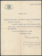 Blaha Sándor (1874-1948) Belügyminisztériumi államtitkár, Blaha Lujza Fiának Aláírása Levélen - Altri & Non Classificati