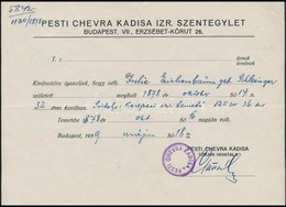 1939 Pesti Chevra Kadisa Igazolás, Balassagyarmat Deutsch Dávid Rabbi által Aláírt Születési Igazolvány. - Other & Unclassified