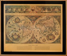 William Janszon Bleau Féle Világ Térkép (Bleau Wall Map), Reprint, üvegezett Keretben, 43×53 Cm - Sonstige & Ohne Zuordnung