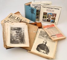 Régi újságok Az 1870-es évekből, Régi Dokumentumok (sérültekkel) 3 Kötetes Francia Nyelvkönyv, Kazettákkal - Sin Clasificación