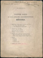 1905 Popper Dávid 40 éves Jubiláris Hangversenyének Műsora, Rajta Zsámboki Miklós (1890-1961) Gordonkaművész. Popper Dáv - Sin Clasificación