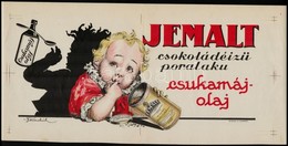 Cca 1920 Jemalt Csokoládé ízű Csukamájolaj Reklám Plakát, Jelzett (v. Ferenchich), Globus Rt. 21x45 Cm - Other & Unclassified