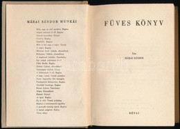 Márai Sándor: Füves Könyv. Bp.,1943,Révai. Kiadói Félvászon-kötés, Szép állapotban. Első Kiadás. - Ohne Zuordnung