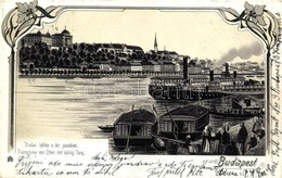 T2 Budapest, Budai Látkép A Pesti Rakparttal, Piac, Halászhajók. Art Nouveau, Litho - Non Classés