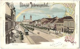 T3 1899 Debrecen, Fő Utca, Városi Kisvasút. Szabó István Kiadása. Art Nouveau, Floral, Litho (r) - Unclassified