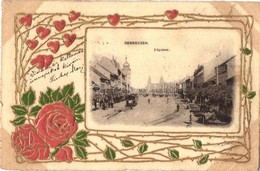T2 1900 Debrecen, Főpiac, Városi Vasút. Dombornyomott Szecessziós Keret / Emb. Art Nouveau, Floral - Unclassified