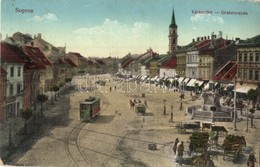 T2/T3 1918 Sopron, Várkerület, Villamos, Piac, Lang Frigyes üzlete - Unclassified