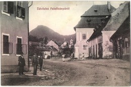 T2 1914 Felsőbánya, Baia Sprie; Utcakép, Róth Mihály és Sárody Sándor üzlete. Dacsek Péter Kiadása / Street, Shops - Unclassified