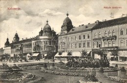 T2/T3 1912 Kolozsvár, Cluj; Mátyás Király Tér, Erdélyi Bank, Drogéria, Biztosító Társaság, Haraszthy J. üzlete / Square, - Ohne Zuordnung