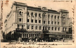 T2/T3 Temesvár, Timisoara; Első Takarékpénztár, Wolf József és Biermann üzlete, Sörház és étterem, Schenk F. Kávéháza, L - Ohne Zuordnung