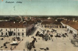 T3 Érsekújvár, Nové Zamky; Látkép, Piac, Arany Oroszlán Szálloda, Kiadja Adler József / Panorama View, Market, Hotel (ko - Sin Clasificación