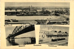 T2/T3 Komárom, Komárno; Duna Részlet, Híd, Vasútállomás, Vonat / Danube Bridge, Railway Station, Train (EK) - Ohne Zuordnung