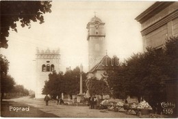 ** T2 Poprád, Utcakép, Templom, Szentháromság Szobor, Zöldség Piac, Csonka Torony / Street View With Vegetable Market, S - Unclassified