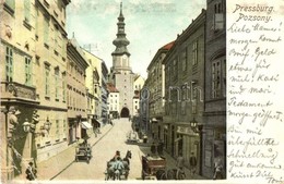 * T3/T4 1908 Pozsony, Pressburg, Bratislava; Mihály Kapu Utca, Ifj. Ignátz Lunzer üzlete / Street View, Shop  (Rb) - Unclassified