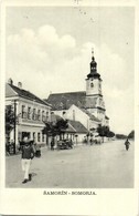 T2 Somorja, Samorín; Utcakép Templommal, Automobil, Iskola / Street View With School, Church And Automobile - Ohne Zuordnung