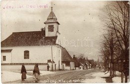 * T2/T3 1906 Dombó, Dambu, Dubove; Utcakép, Templom Télen / Street View, Church, Winter. Kabát Emil M.Sziget Photo (EK) - Unclassified