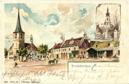 T2 Traiskirchen, Main Square, Church, Trinity Statue, Shop, Verlag Von I. Petersmann, Litho S: C. Weniy - Non Classificati