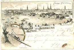 T2/T3 1898 Hamburg, Alster Panorama / Rowing Man. Floral Litho (small Tear) - Zonder Classificatie